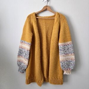 Handmade Thick & Cozy Open Front Cardigan Sweater, Yellow/ Gold, Size Medium